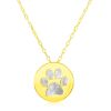 14k Yellow Gold Necklace with Dog Paw Print Symbol in Mother of Pearl