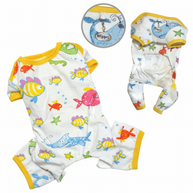 Knit Cotton Pajamas with Party Animals (Color: White, size: large)