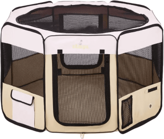 Zampa Portable Foldable Pet playpen Exercise Pen Kennel + Carrying Case (Color: Brown, size: Large (61"x61"x30"))