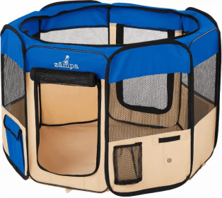 Zampa Portable Foldable Pet playpen Exercise Pen Kennel + Carrying Case (Color: Red, size: Large (61"x61"x30"))
