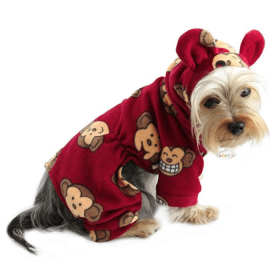 Adorable Silly Monkey Fleece Dog Pajamas/Bodysuit with Hood (Color: Pink, size: large)
